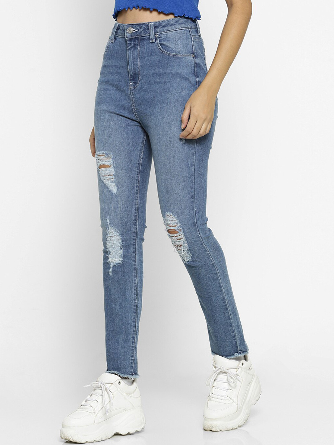 

FOREVER 21 Women Blue Regular Fit Mid-Rise Mildly Distressed Jeans
