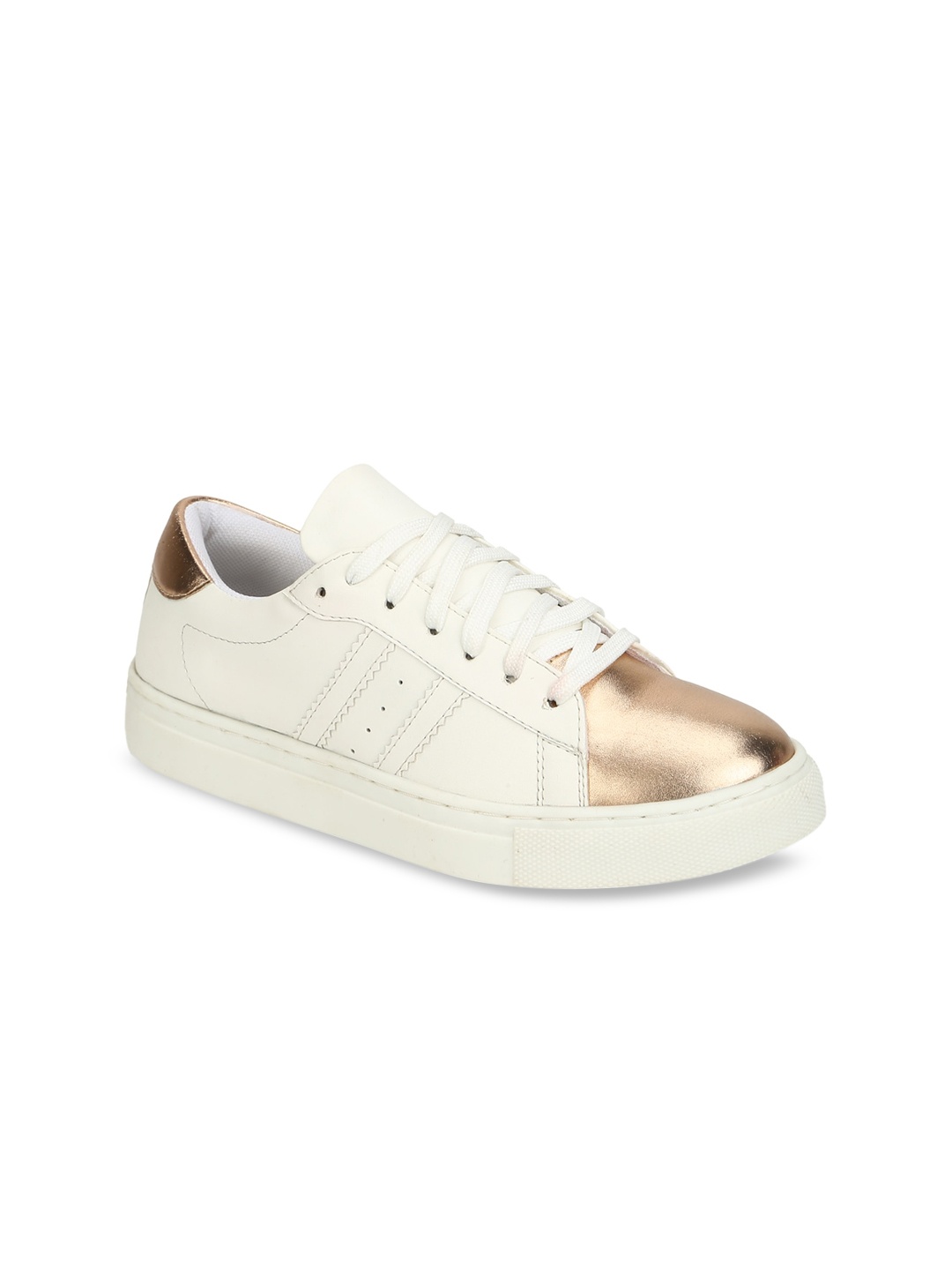 

Truffle Collection Women White & Rose-Gold Colourblocked Sneakers