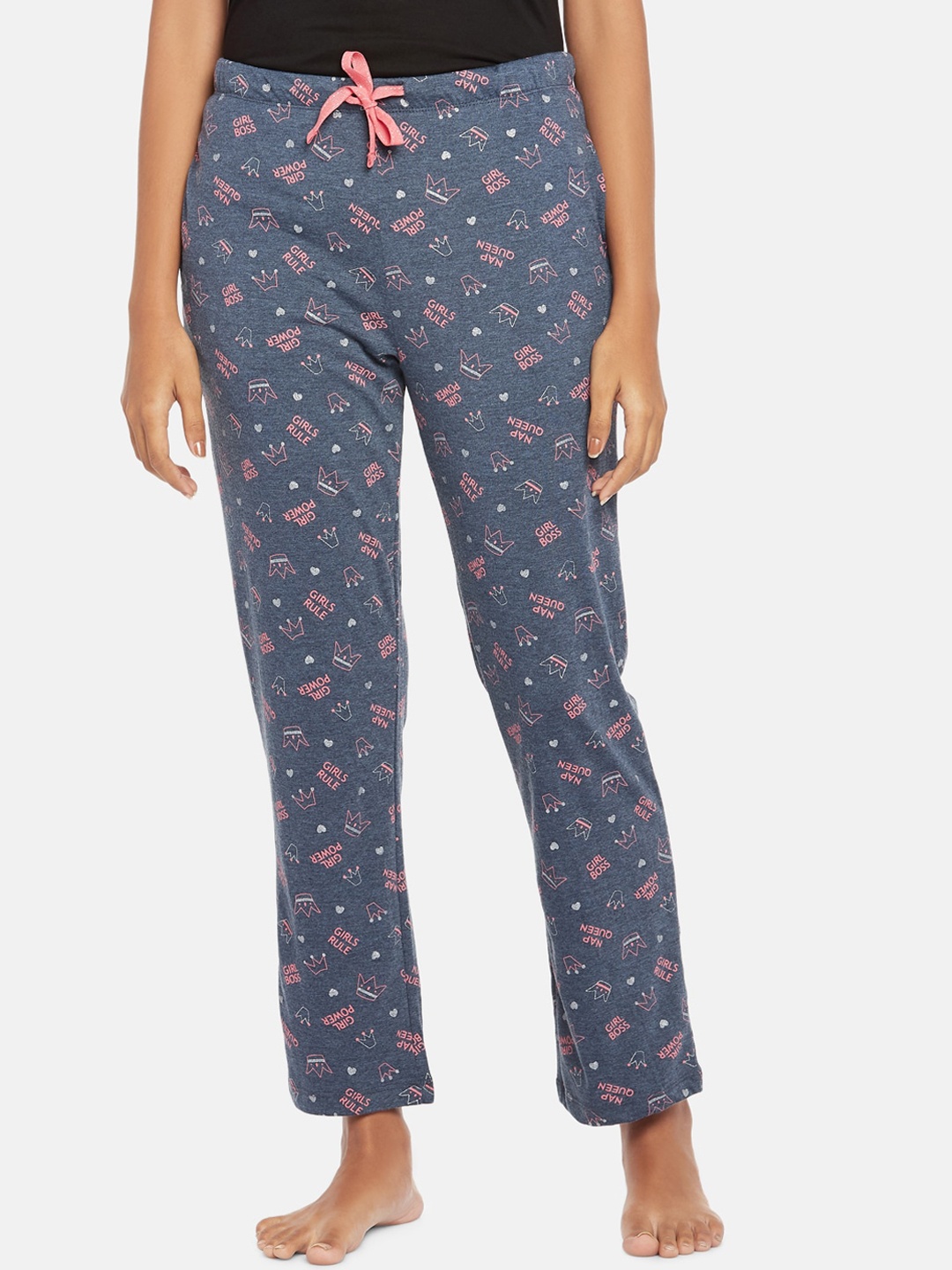 

Dreamz by Pantaloons Women Navy Blue & Pink Printed Lounge Pants