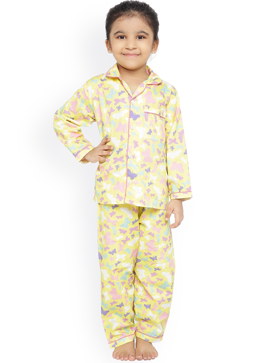 

Knitting Doodles Unisex Yellow & Pink Printed Night suit
