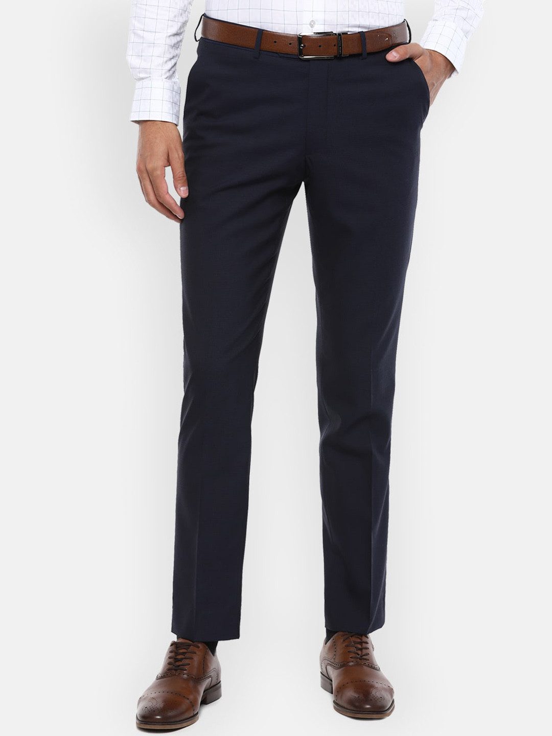 

Luxure by Louis Philippe Men Navy Blue Slim Fit Solid Formal Trousers