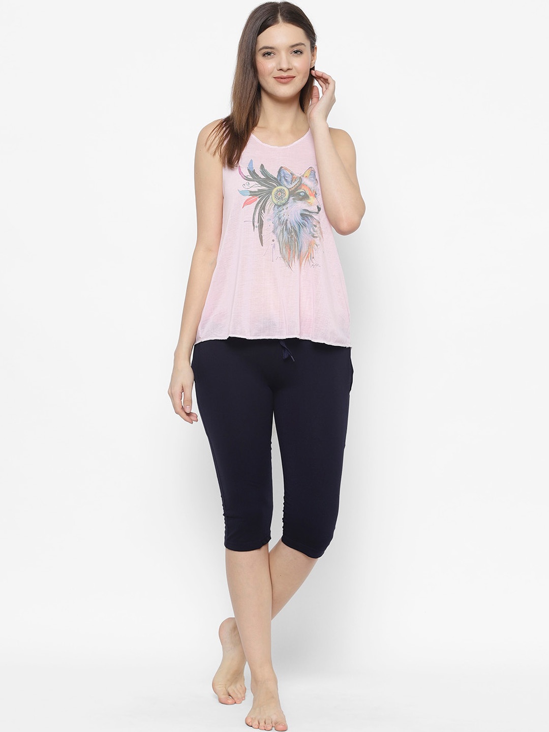 

VIMAL JONNEY Women Pink & Blue Printed Night suit