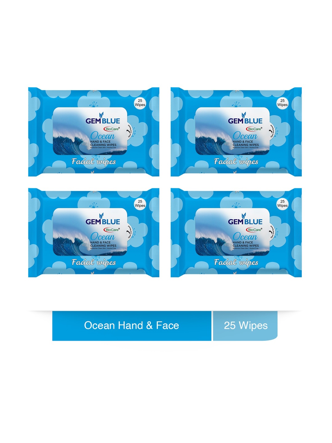 

GEMBLUE BioCare Set of 4 Ocean Facial Wipes, Blue