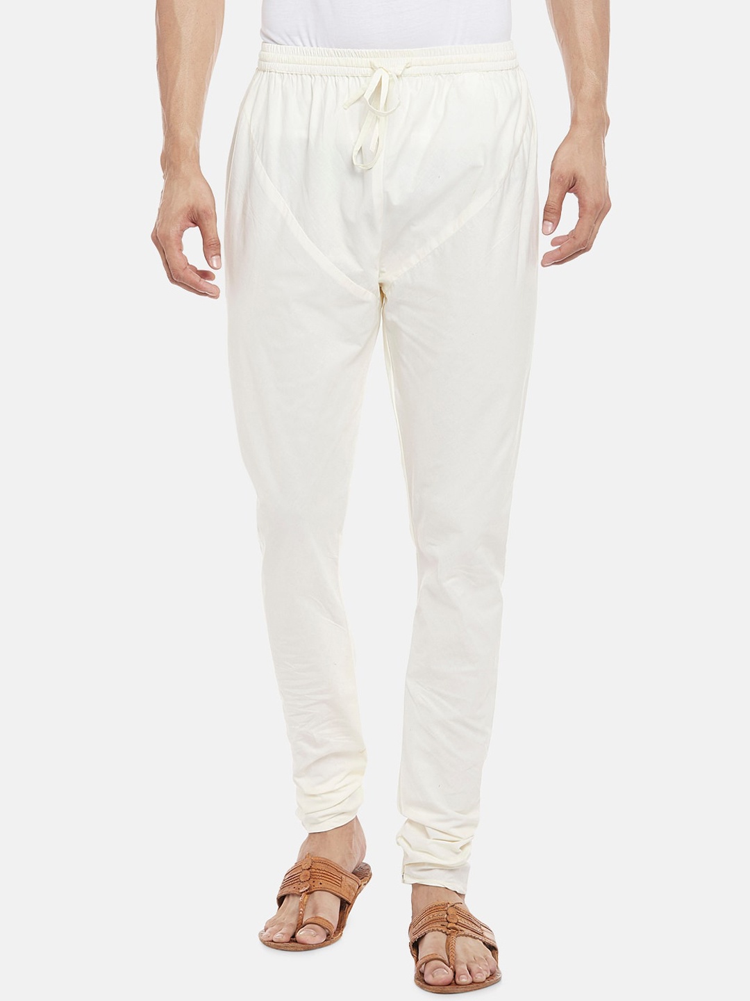 

indus route by Pantaloons Men Off-White Solid Straight-Fit Churidar