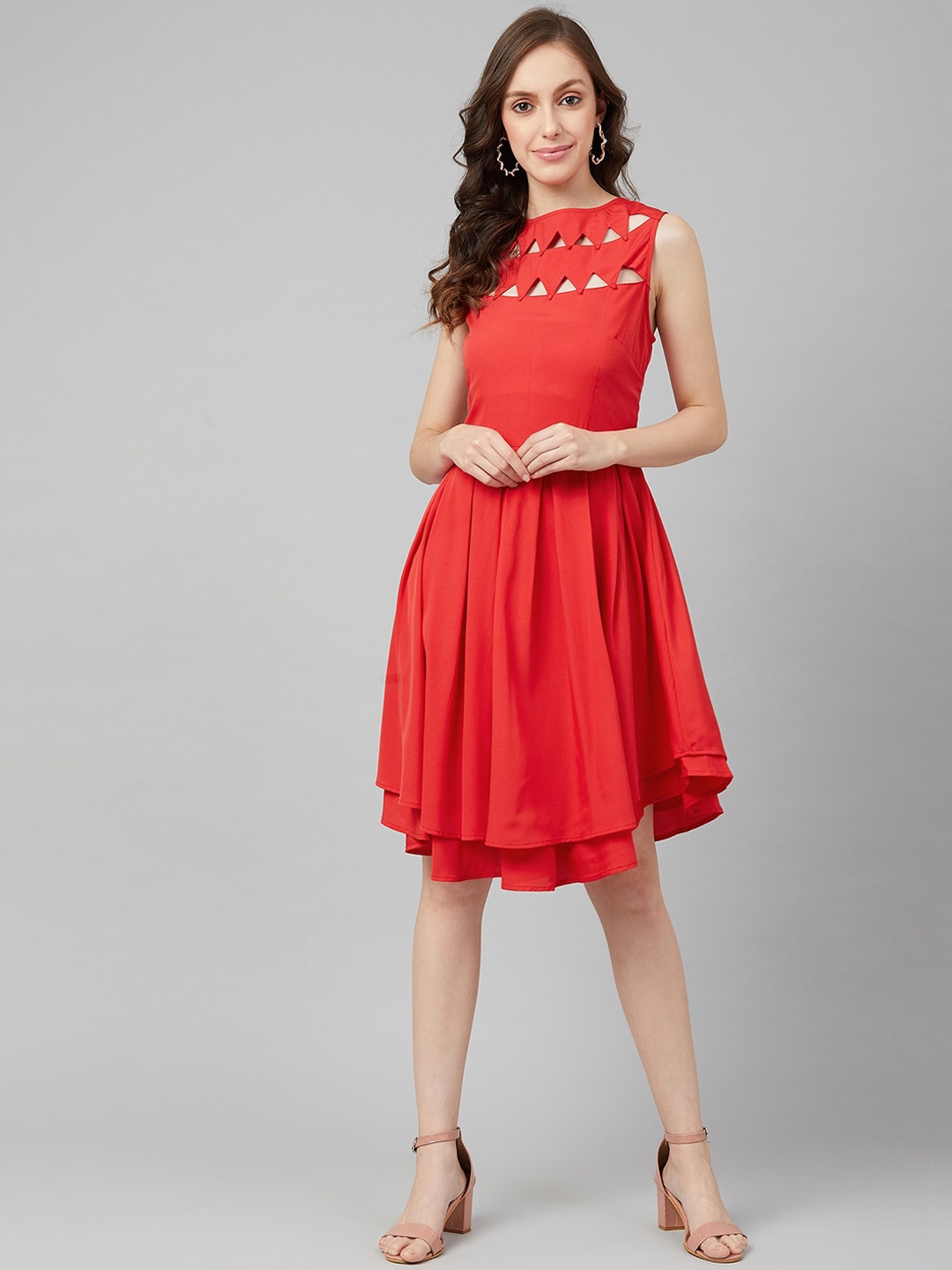 RARE Women Red Solid Fit and Flare Dress