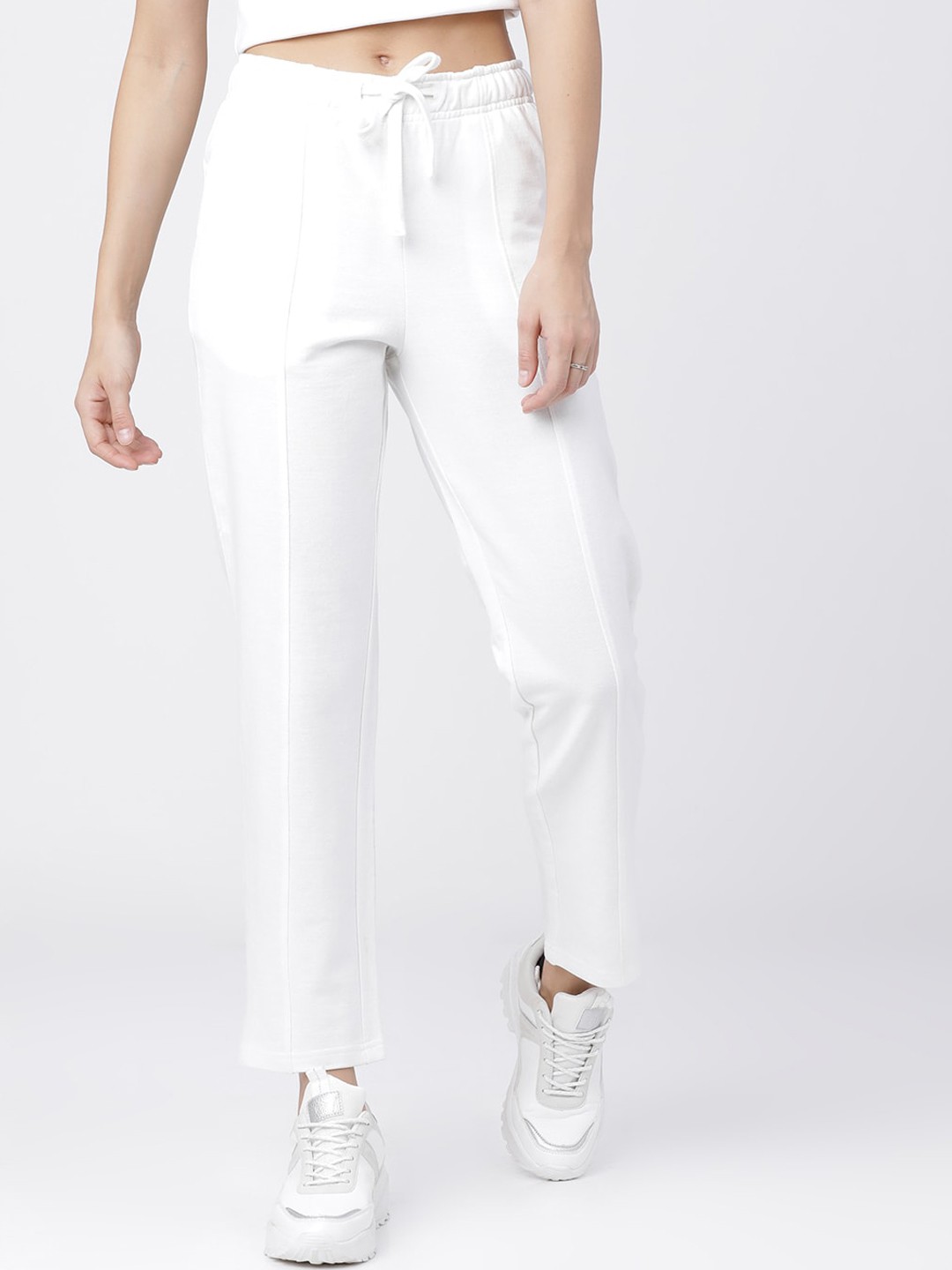 Tokyo Talkies Women White Solid Regular-Fit Track Pants