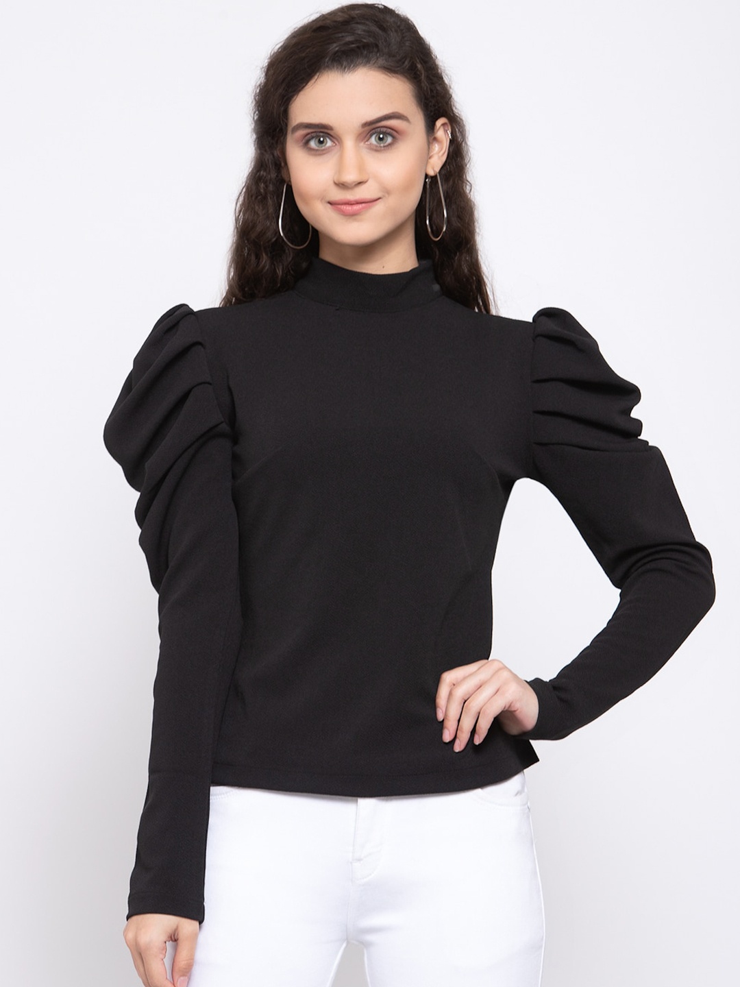 

Zastraa Black Puff Sleeves Regular Top