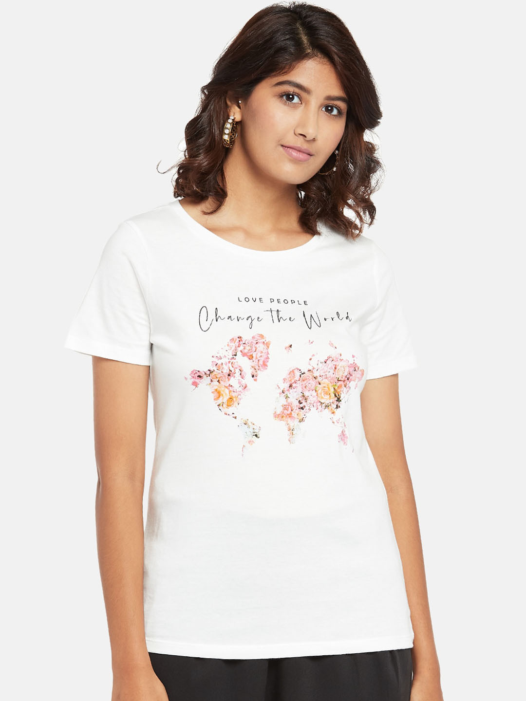 

Honey by Pantaloons Women Off-White Printed Round Neck T-shirt