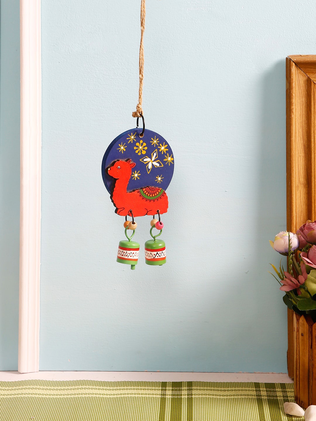 

Aapno Rajasthan Navy Blue & Orange Night Camel Windchime With Bells
