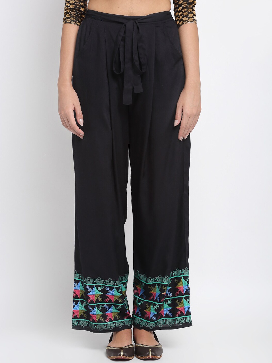 

Karmic Vision Women Black Regular Fit Solid Cotton Regular Trousers