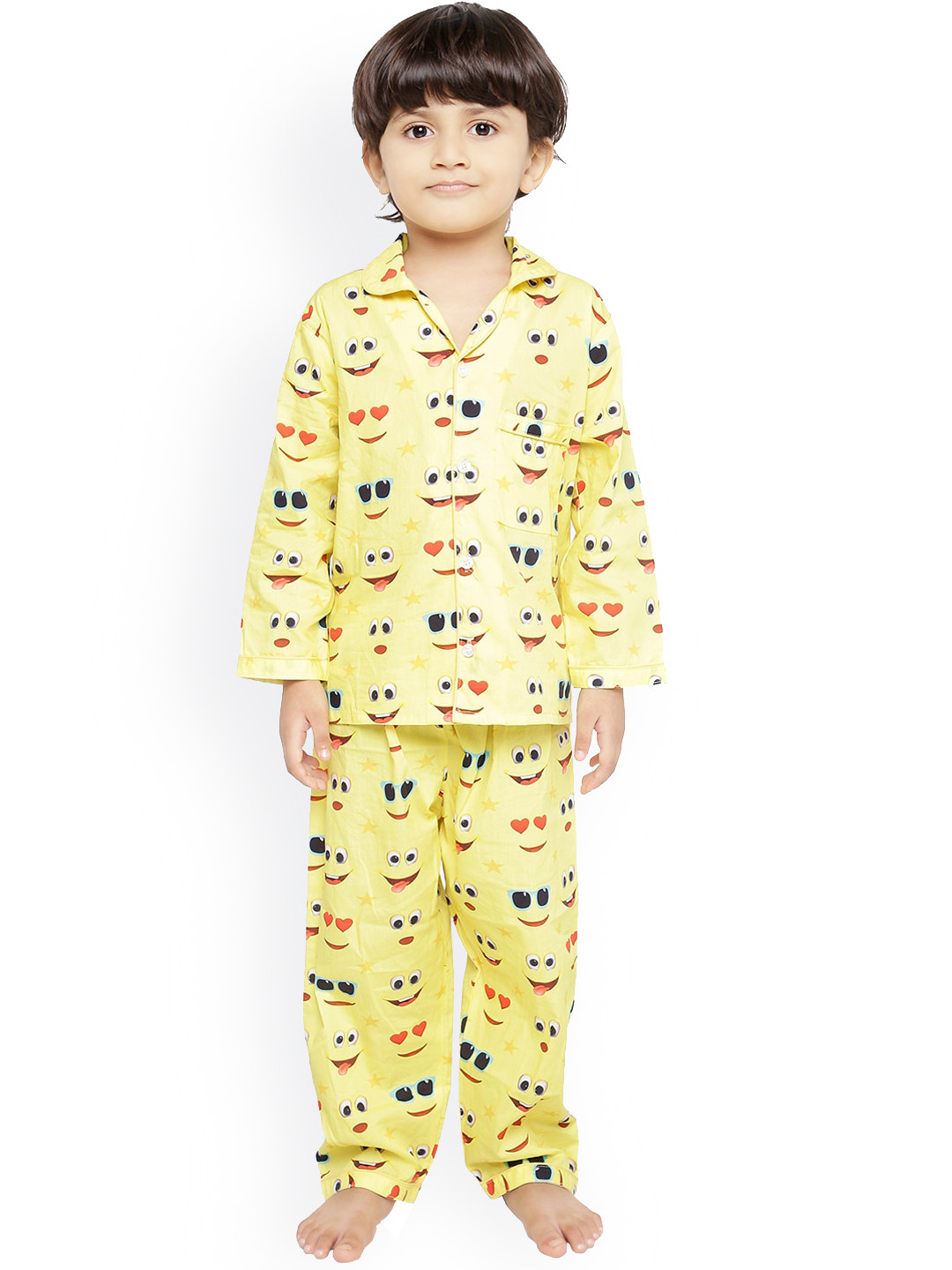 

Knitting Doodles Unisex Yellow & Black Printed Night suit