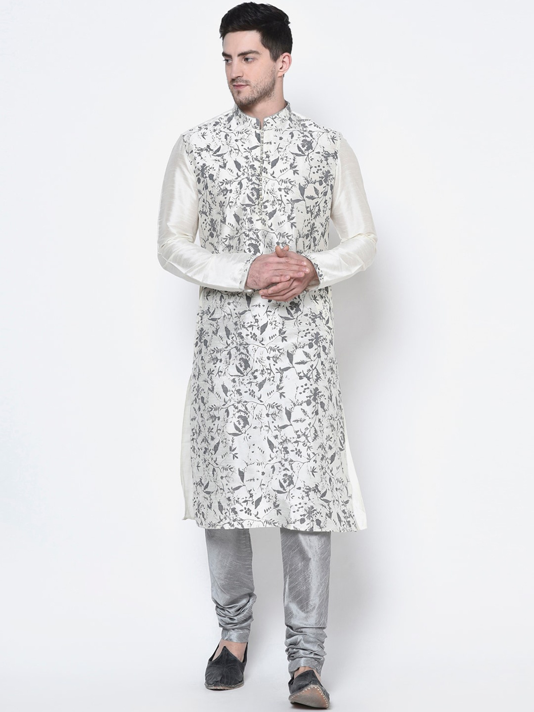 

DEYANN Men Off White Printed Kurta
