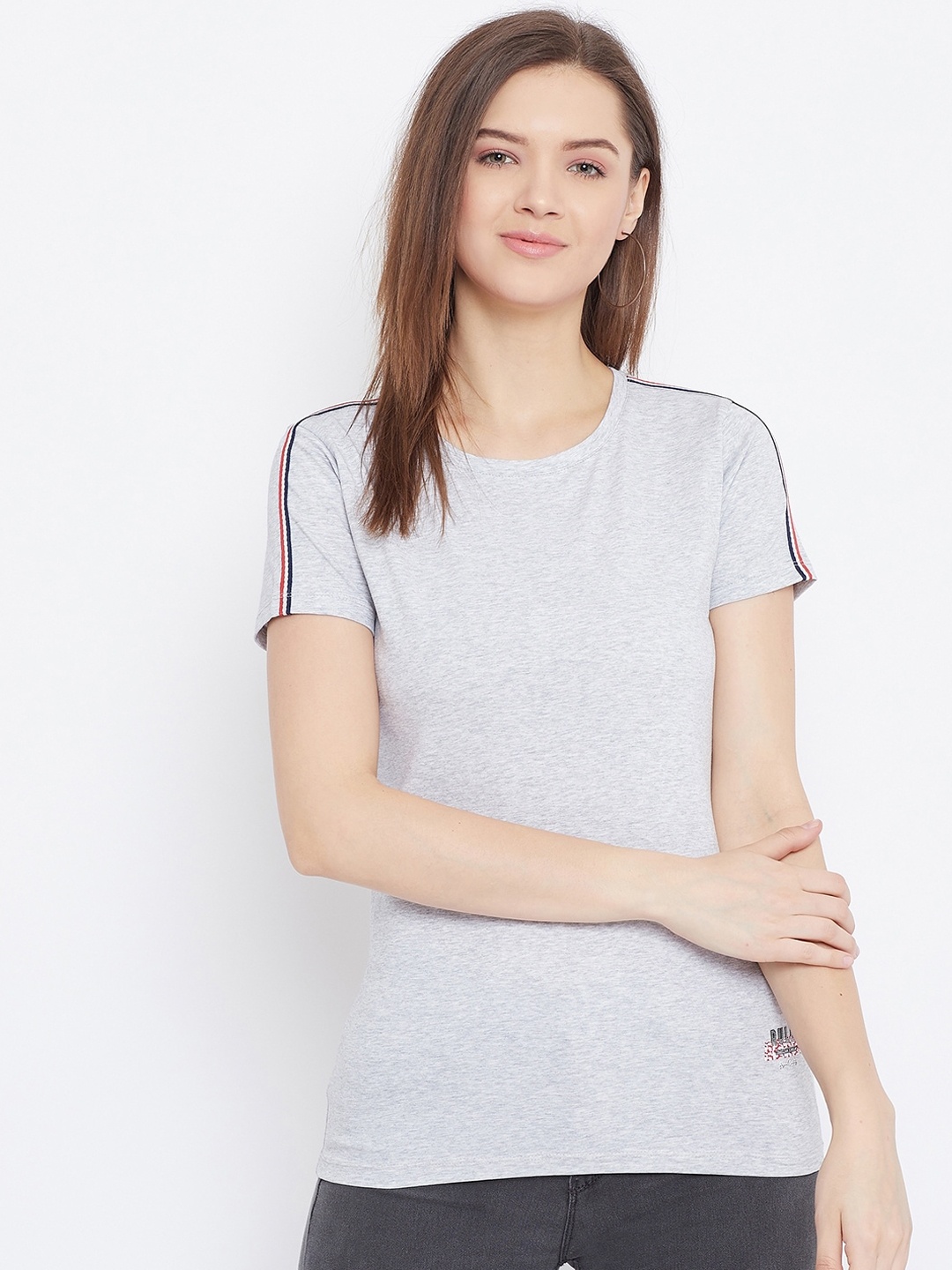 

Bishop Cotton Women Grey Printed Round Neck T-shirt
