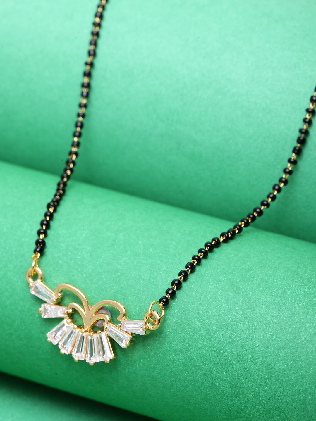 

ANIKAS CREATION Black Gold-Plated AD-Studded Beaded Mangalsutra