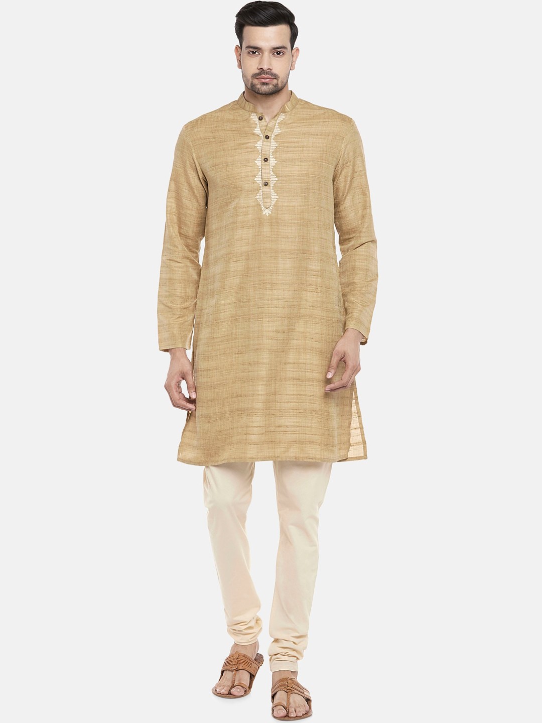 

indus route by Pantaloons Men Gold-Coloured Woven Design Kurta