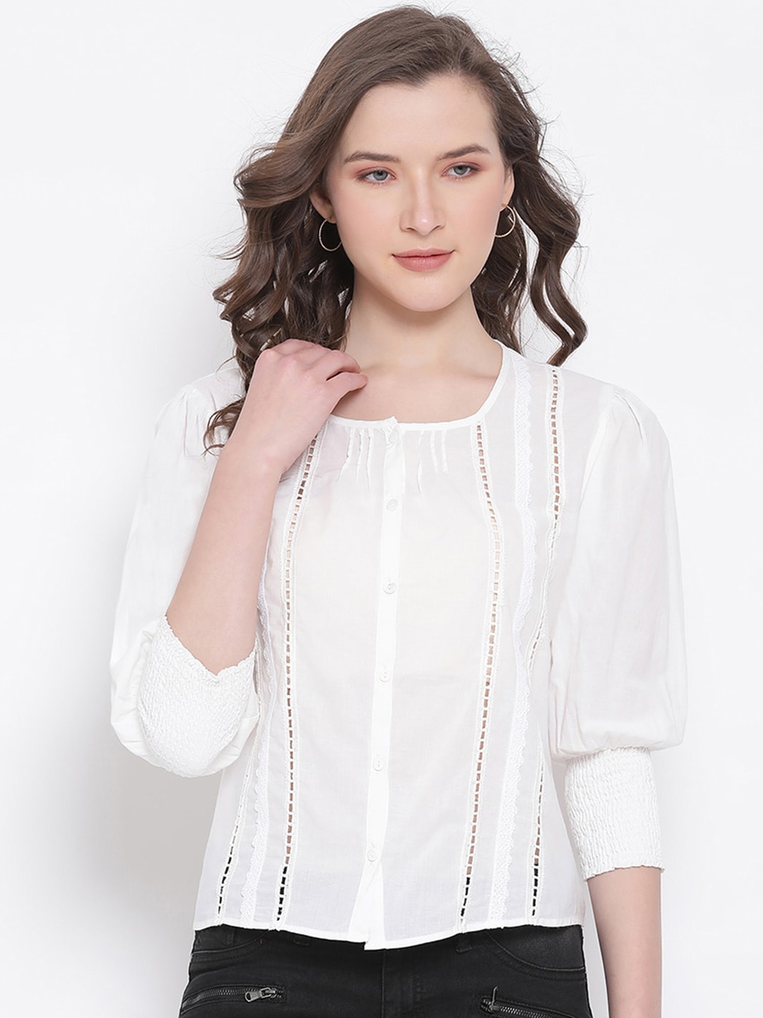 

LY2 White Pure Cotton Shirt Style Top