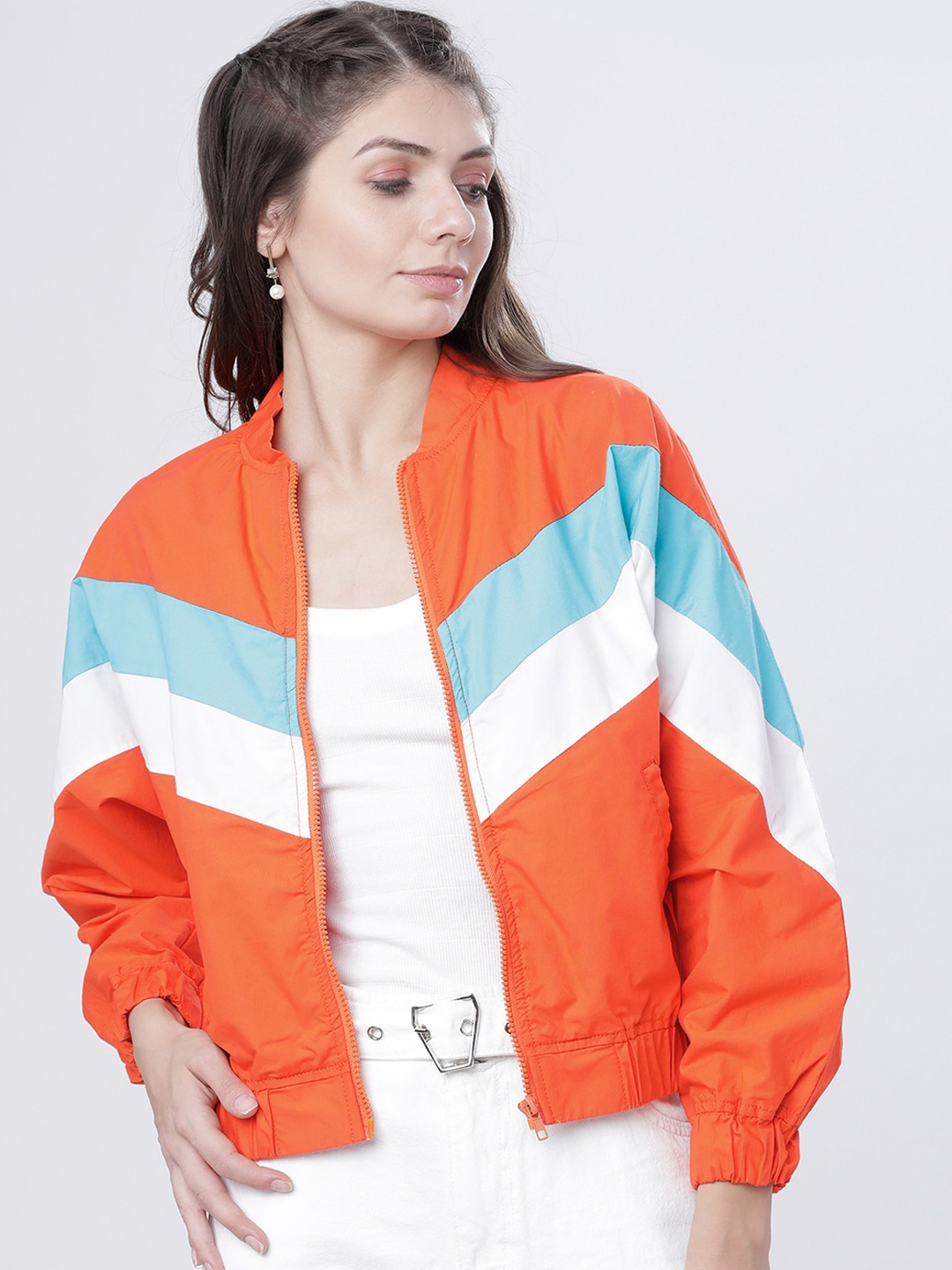 

Tokyo Talkies Women Orange Colourblocked Sporty Jacket