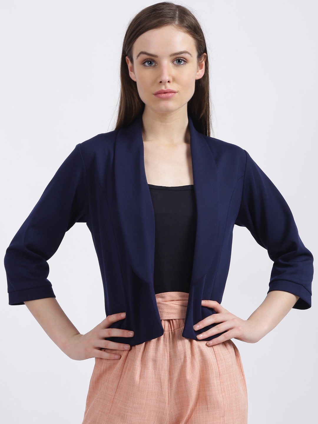 

Zink London Women Blue Solid Open Front Jacket