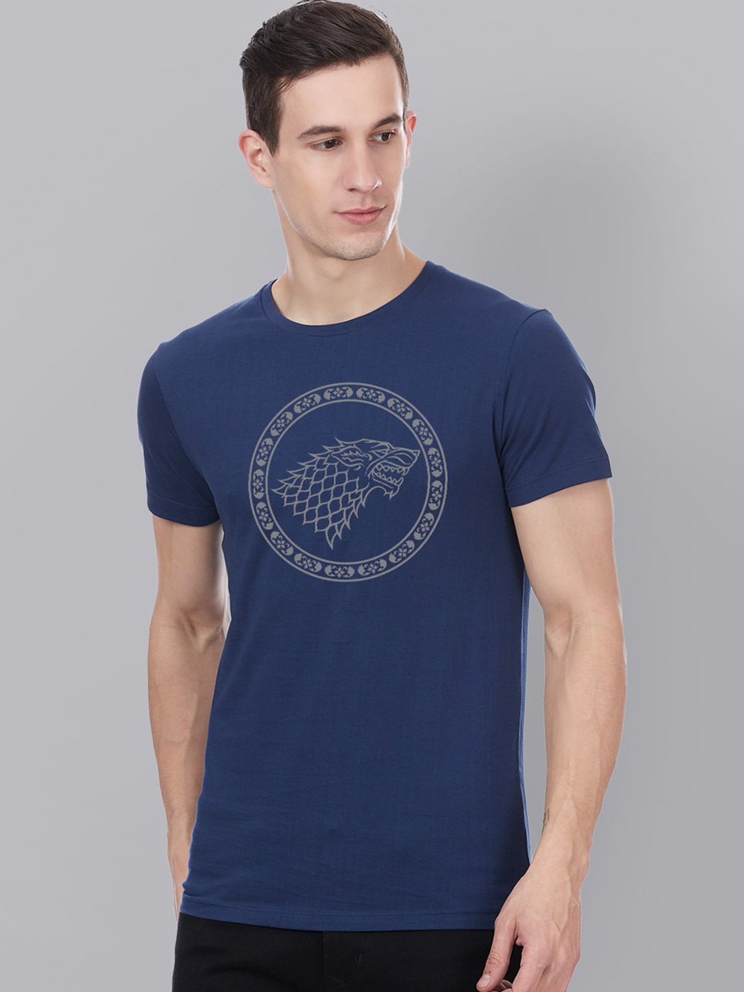 

Free Authority Men Navy Blue Game Of Thrones Printed Round Neck Cotton Pure Cotton T-shirt