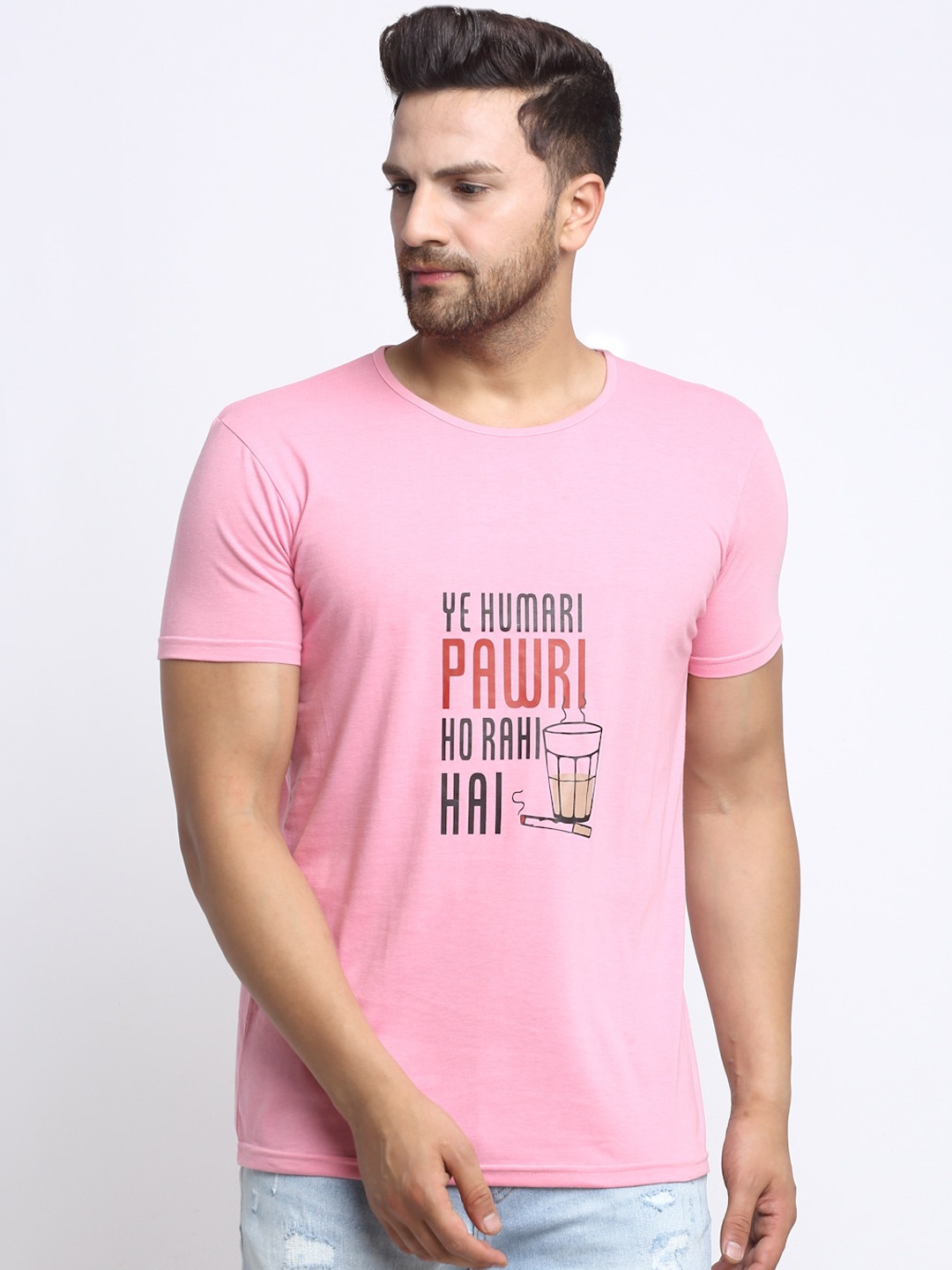 

VIMAL JONNEY Men Pink Printed Round Neck T-shirt