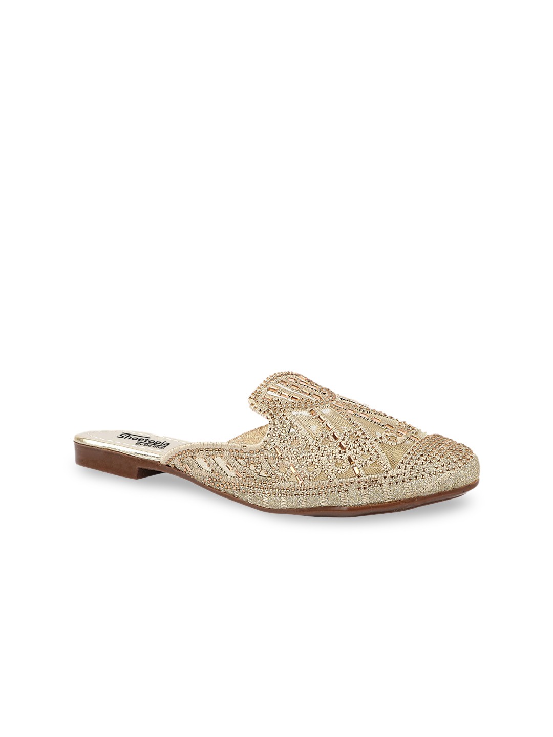 

Shoetopia Women Gold-Toned Embellished Mules