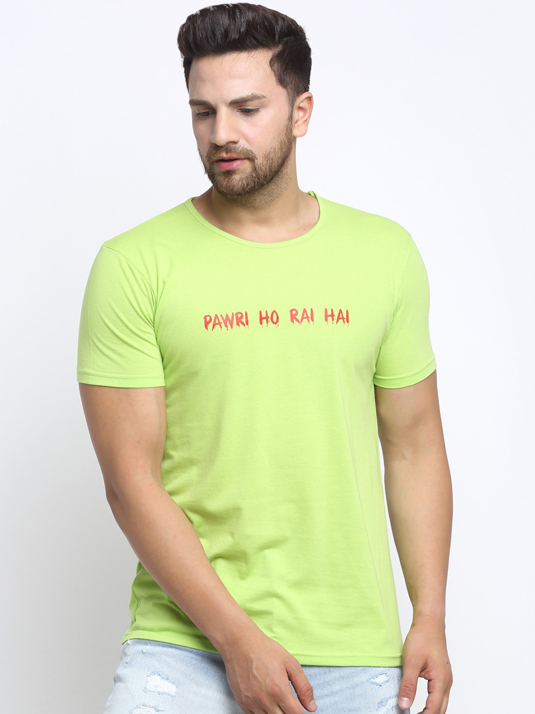 

VIMAL JONNEY Men Green Printed Round Neck T-shirt