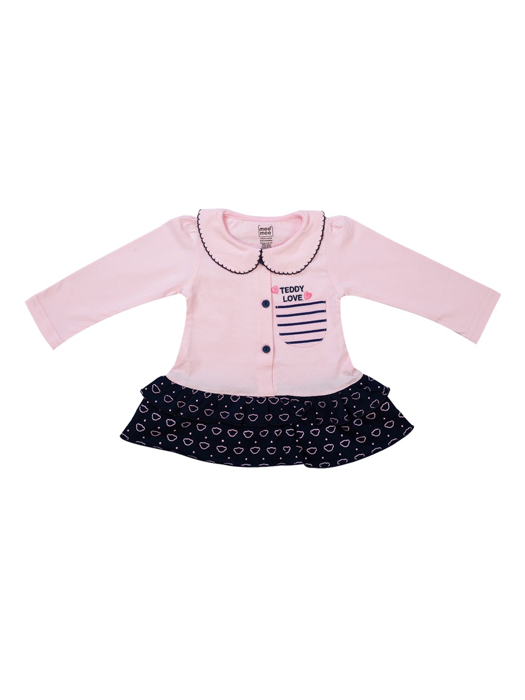 

MeeMee Girls Pink & Black Printed Cotton Fit and Flare Dress