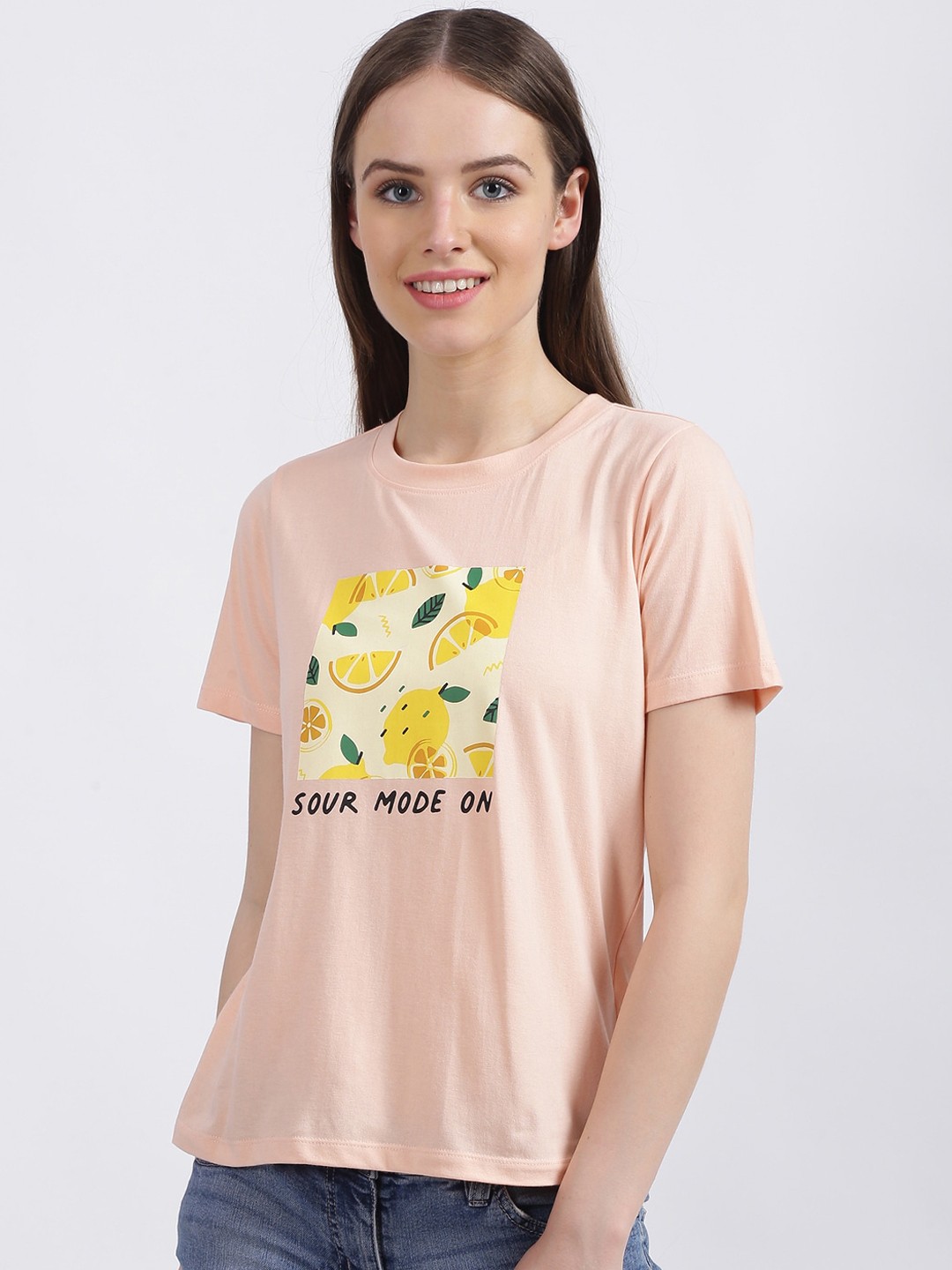 

Zink London Women Pink Printed Round Neck T-shirt