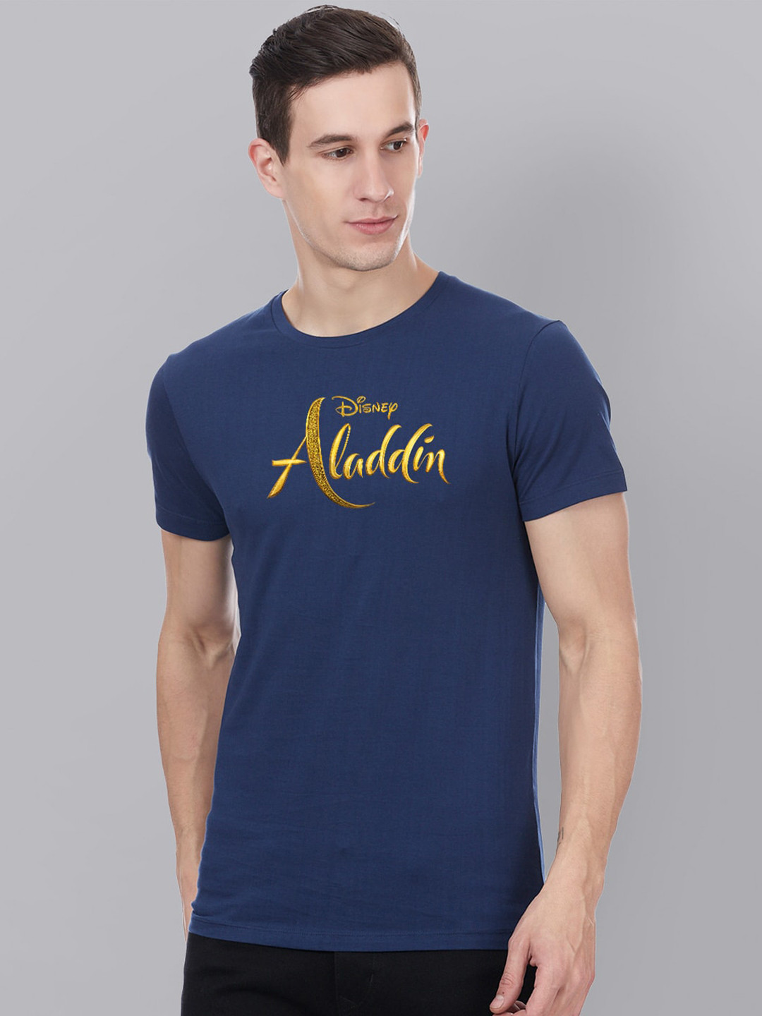 

Free Authority Men Blue Aladdin Printed Round Neck Pure Cotton T-shirt