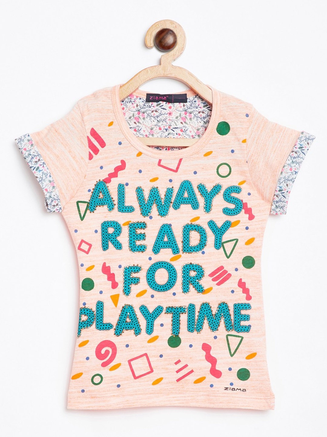 

Ziama Peach-Coloured Printed Regular Top