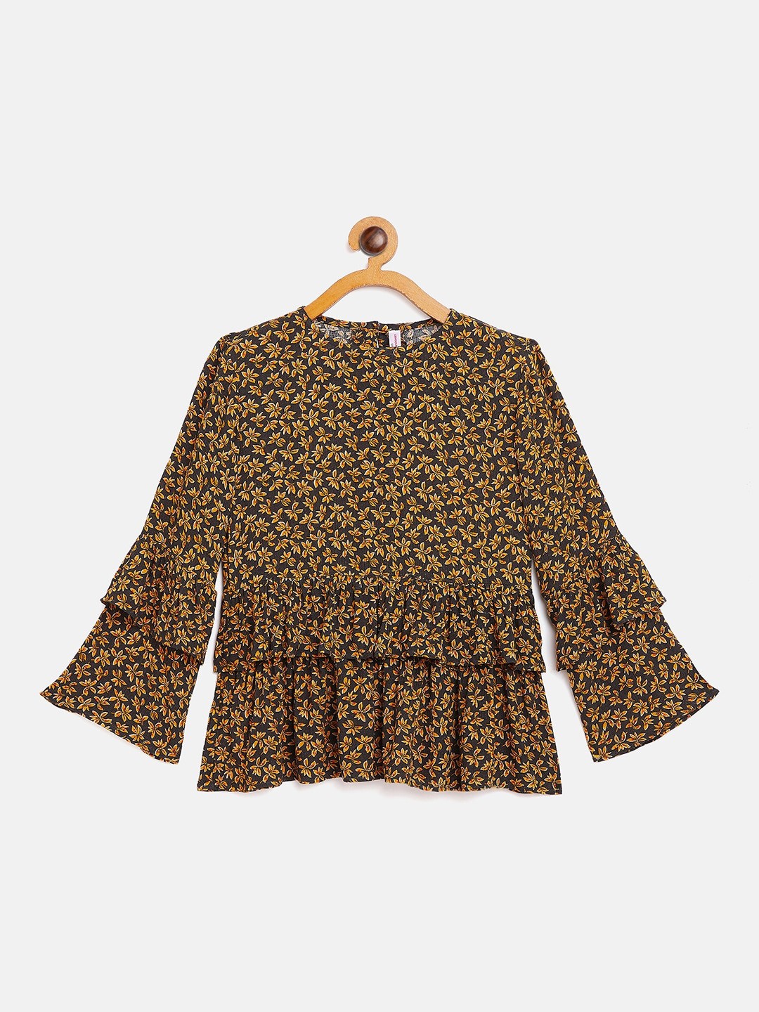 Crimsoune Club Yellow Floral Printed Cinched Waist Top