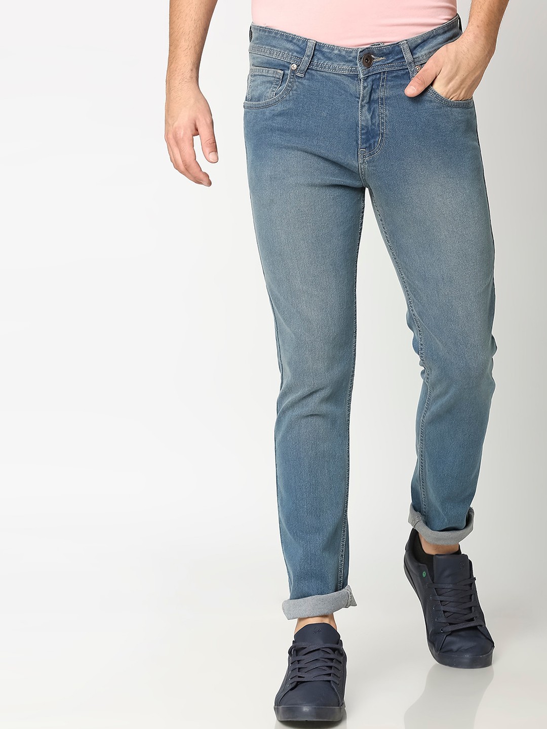 

High Star Men Plus Size Blue Slim Fit Jeans
