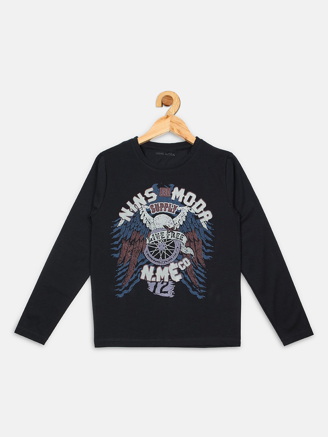 

Nins Moda Boys Blue Printed Round Neck T-shirt