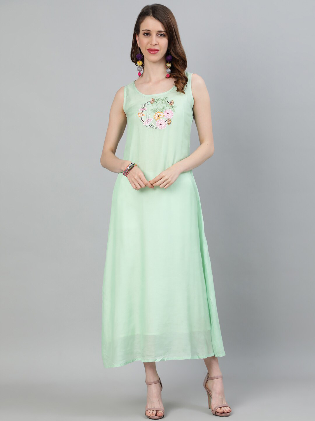 

Jaipur Kurti Women Green Floral Embroidered Anarkali Kurta