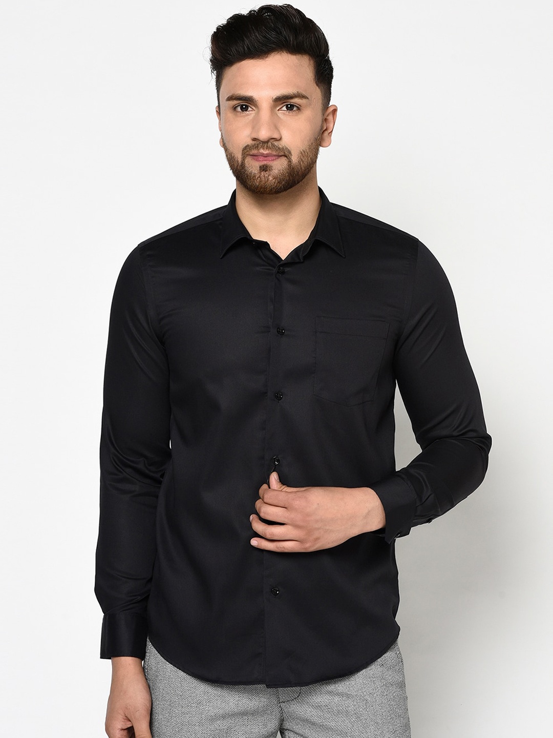 

Blackberrys Men Black Cotton Slim Fit Solid Formal Shirt