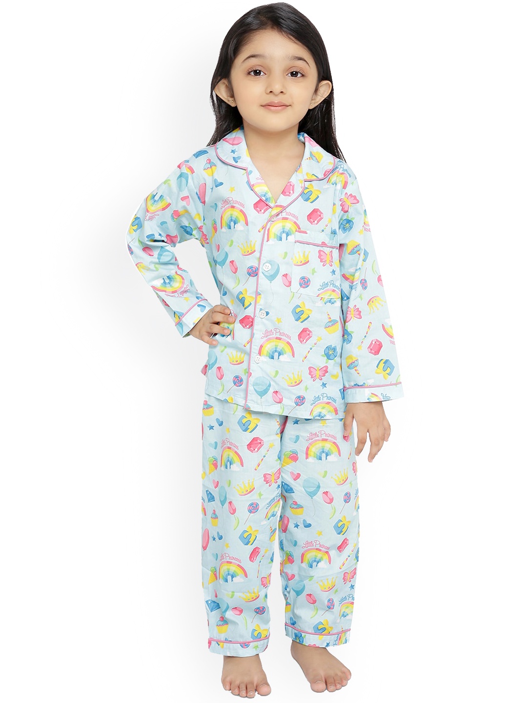 

Knitting Doodles Kids Blue & Pink Printed Night suit