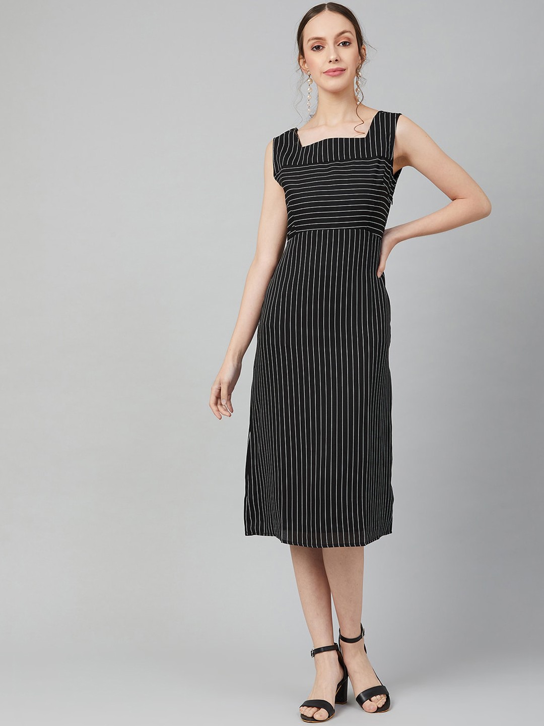 

RARE Women Black Striped A-Line Dress