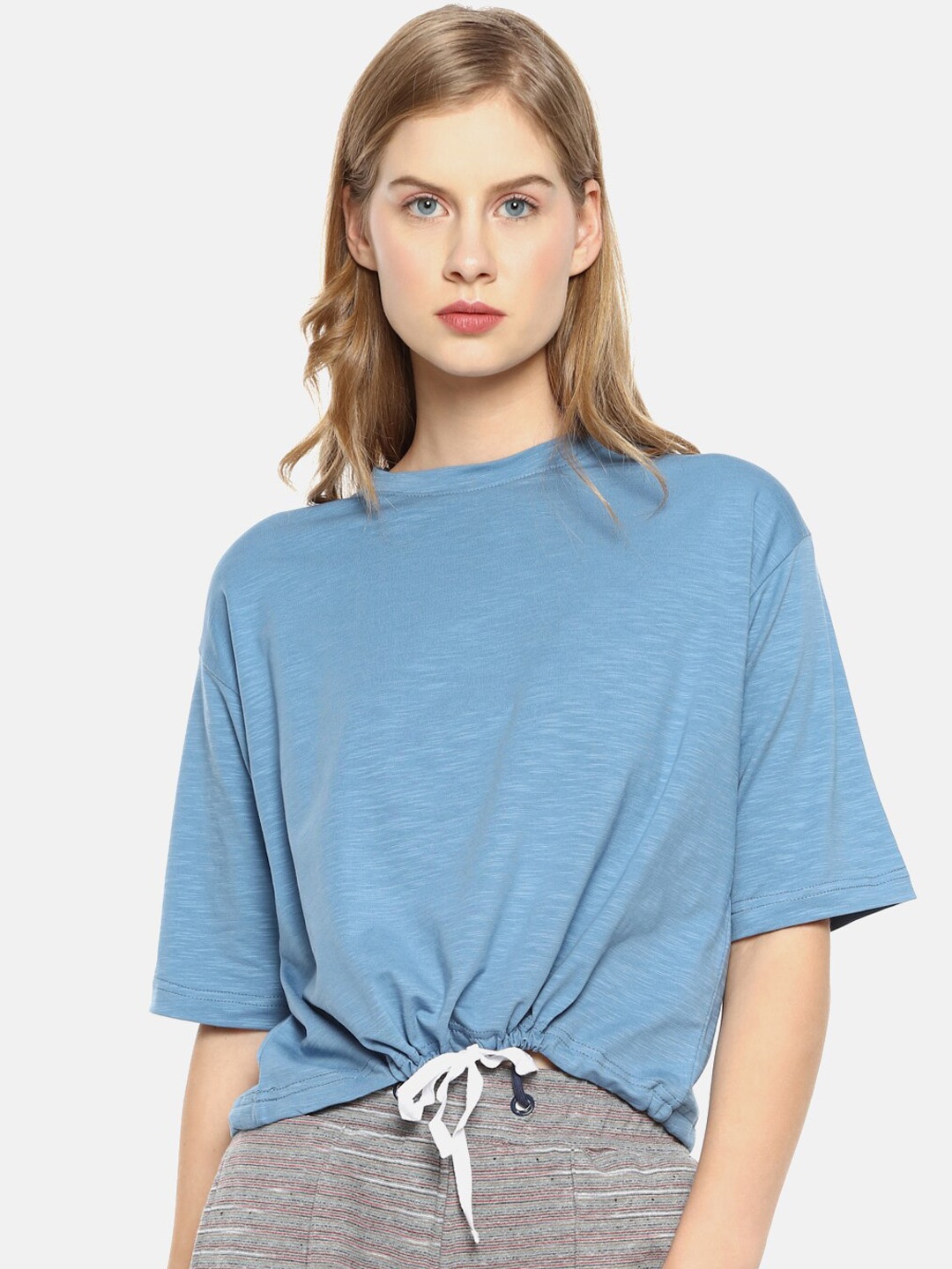 

Campus Sutra Blue Pure Cotton Regular Top