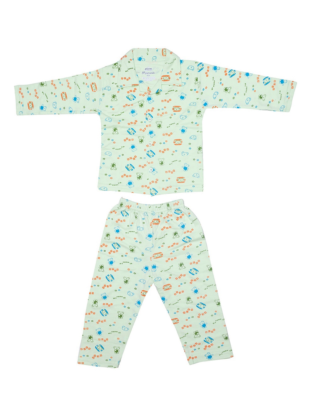 

Zoom Minimondo Unisex Kids Green & Orange Printed Night suit