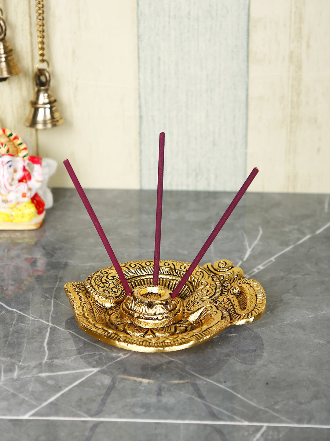 

CraftVatika Gold-Toned Incense Stick Holder with Ash Catcher