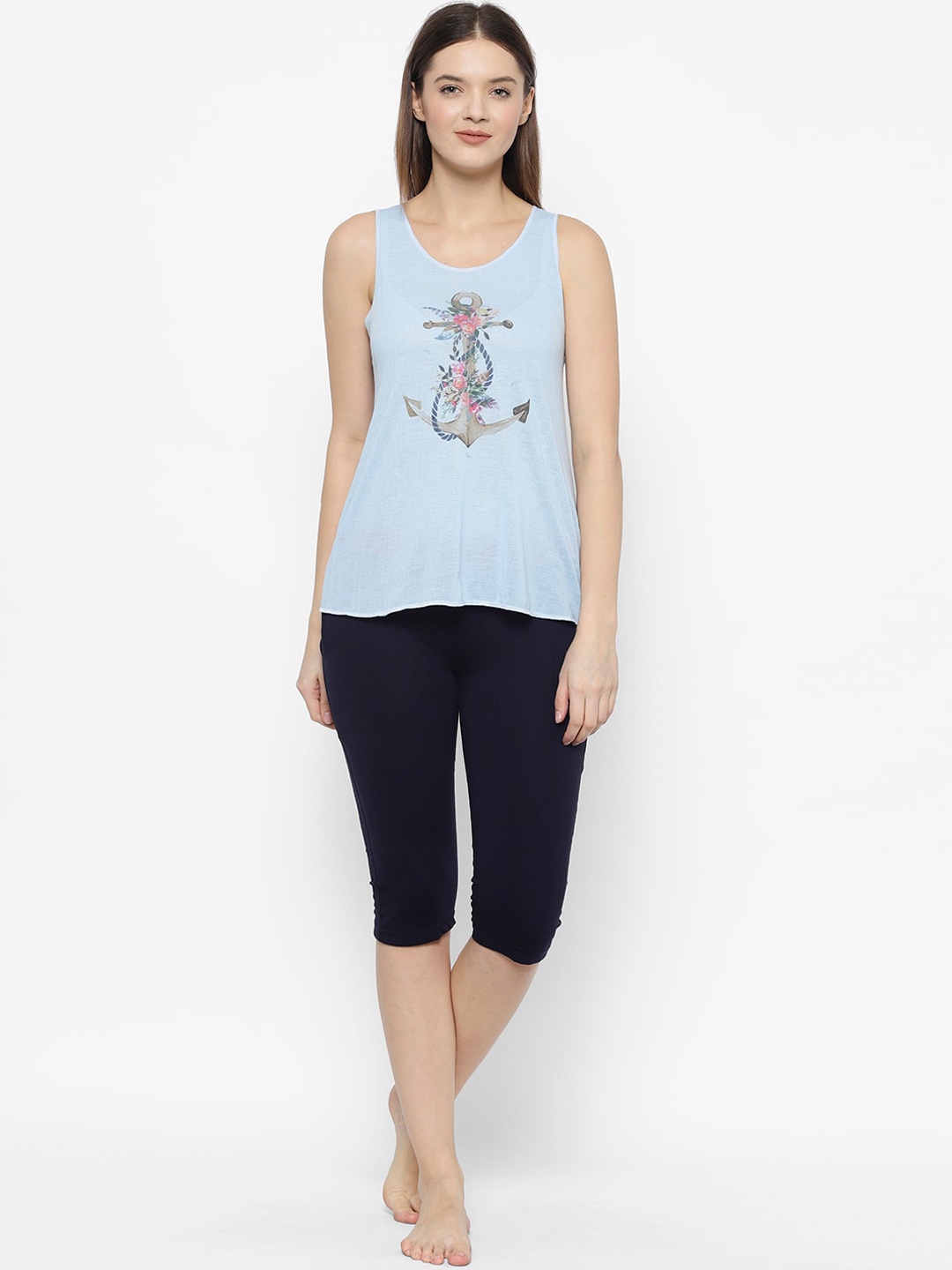 VIMAL JONNEY Women Blue & Pink Printed Night suit