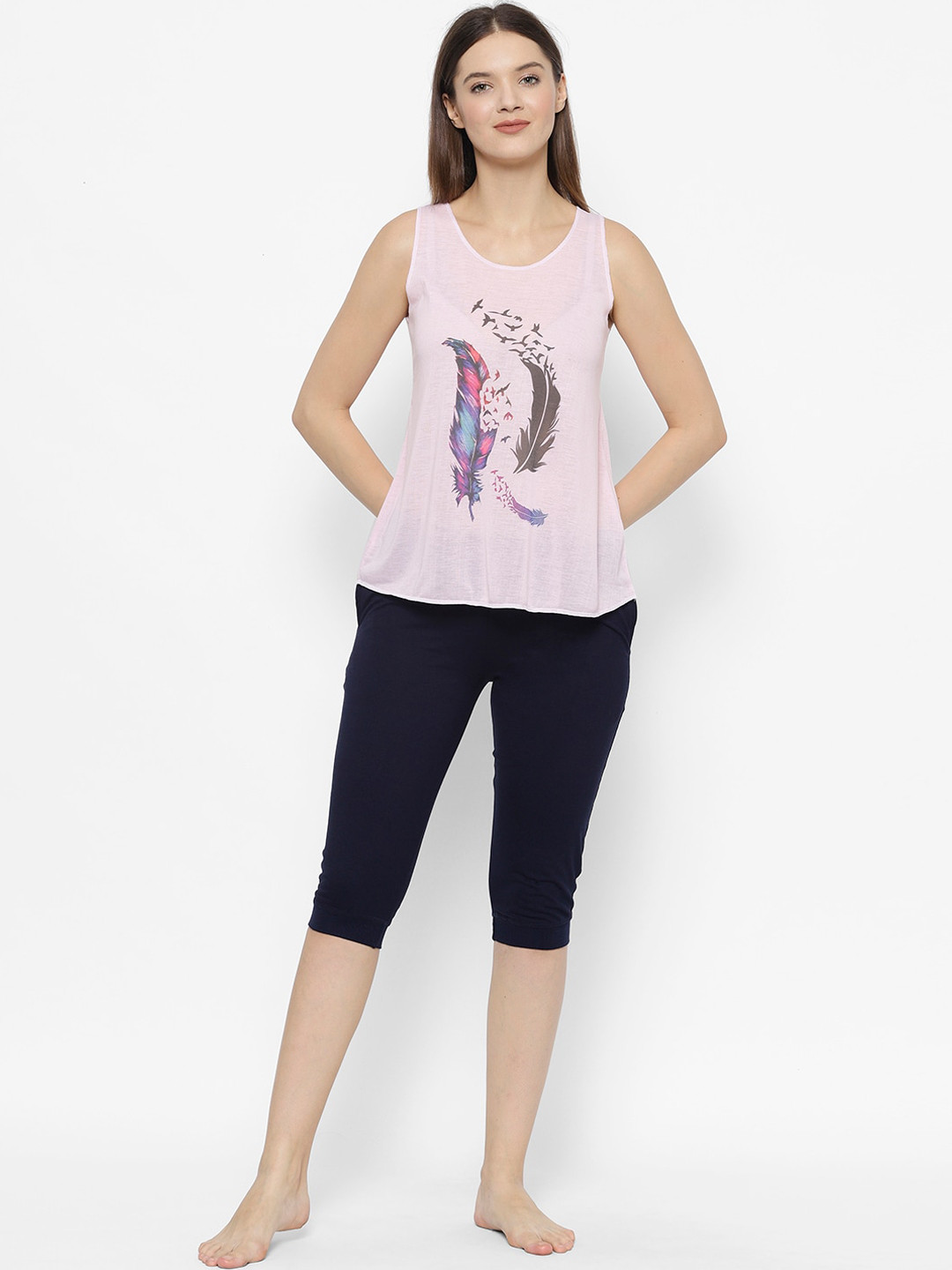 

VIMAL JONNEY Women Pink & Black Printed Night Suit