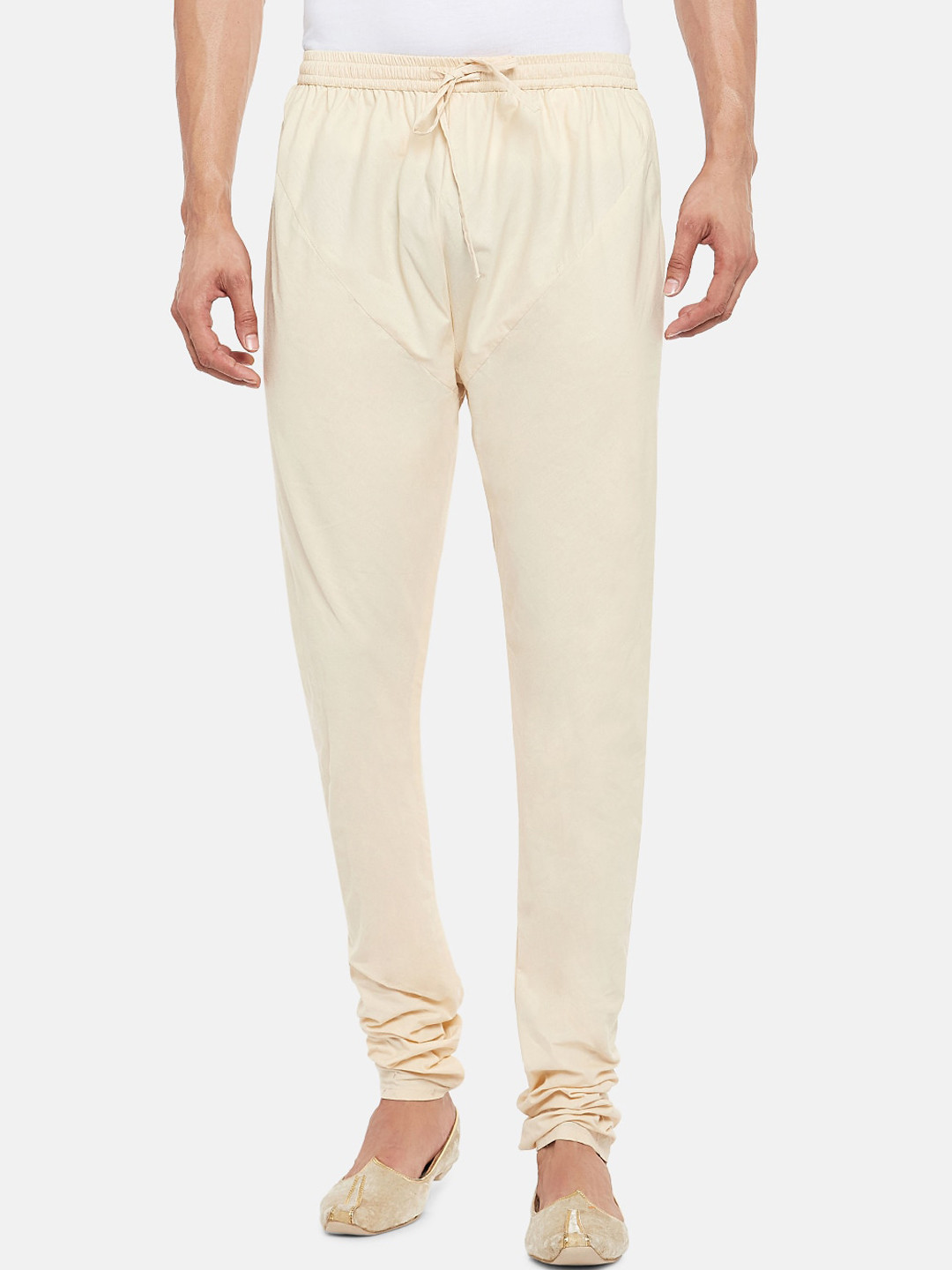 

indus route by Pantaloons Men Off-White Solid Straight-Fit Churidar