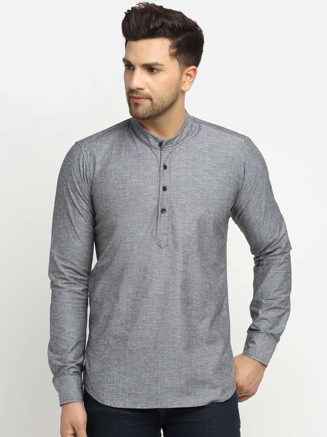 

Cross Court Men Grey Solid Handloom Kurta