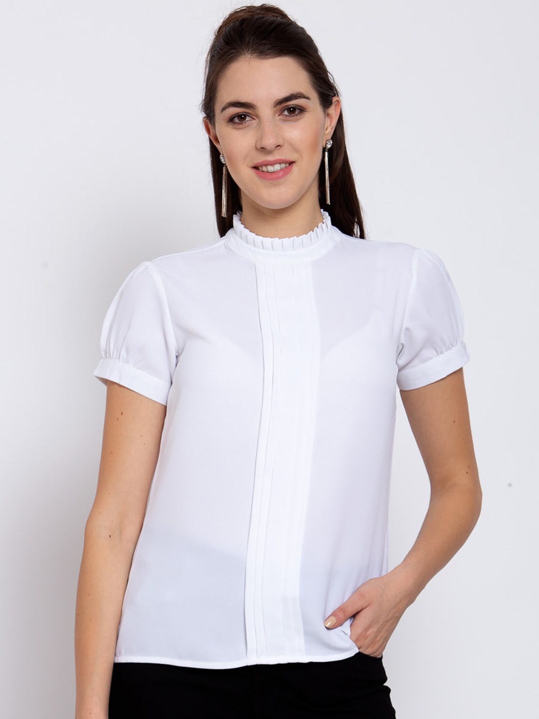 

Style Quotient White Puff Sleeves Crepe Regular Top