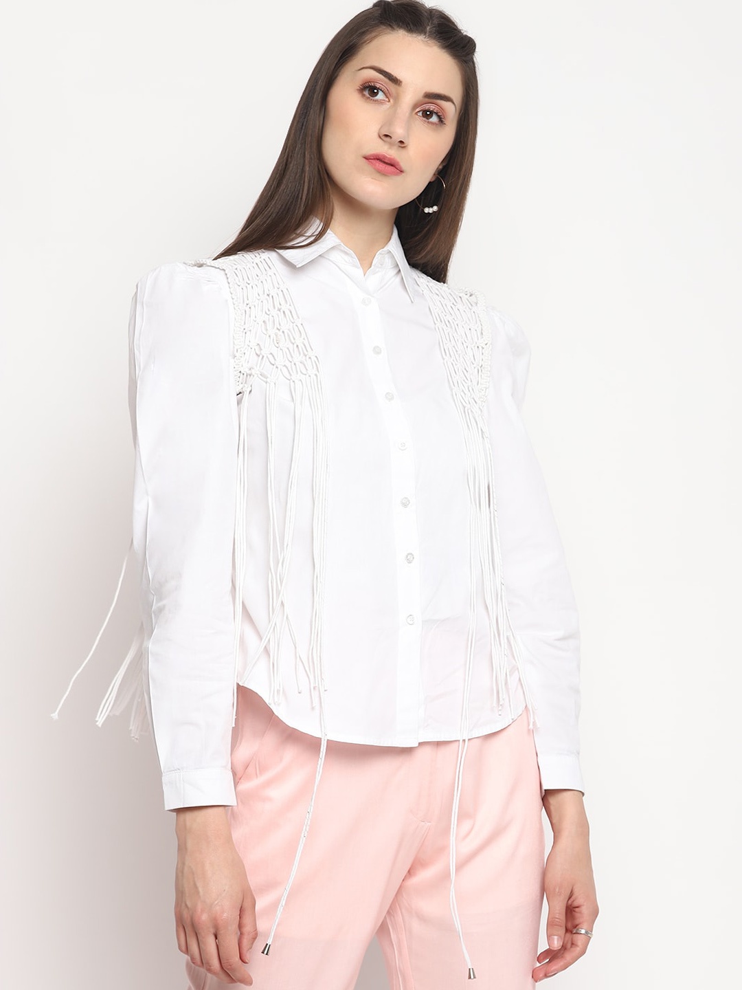 

OTORVA Women White Cotton Regular Fit Solid Casual Shirt
