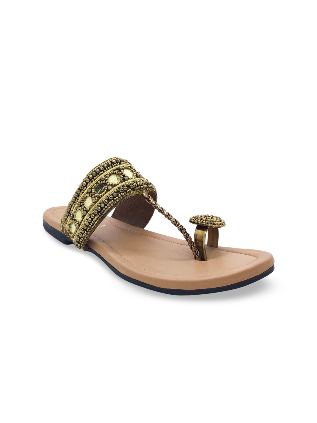 

WALK N STYLE COLLECTION Women Beige Woven Design One Toe Flats