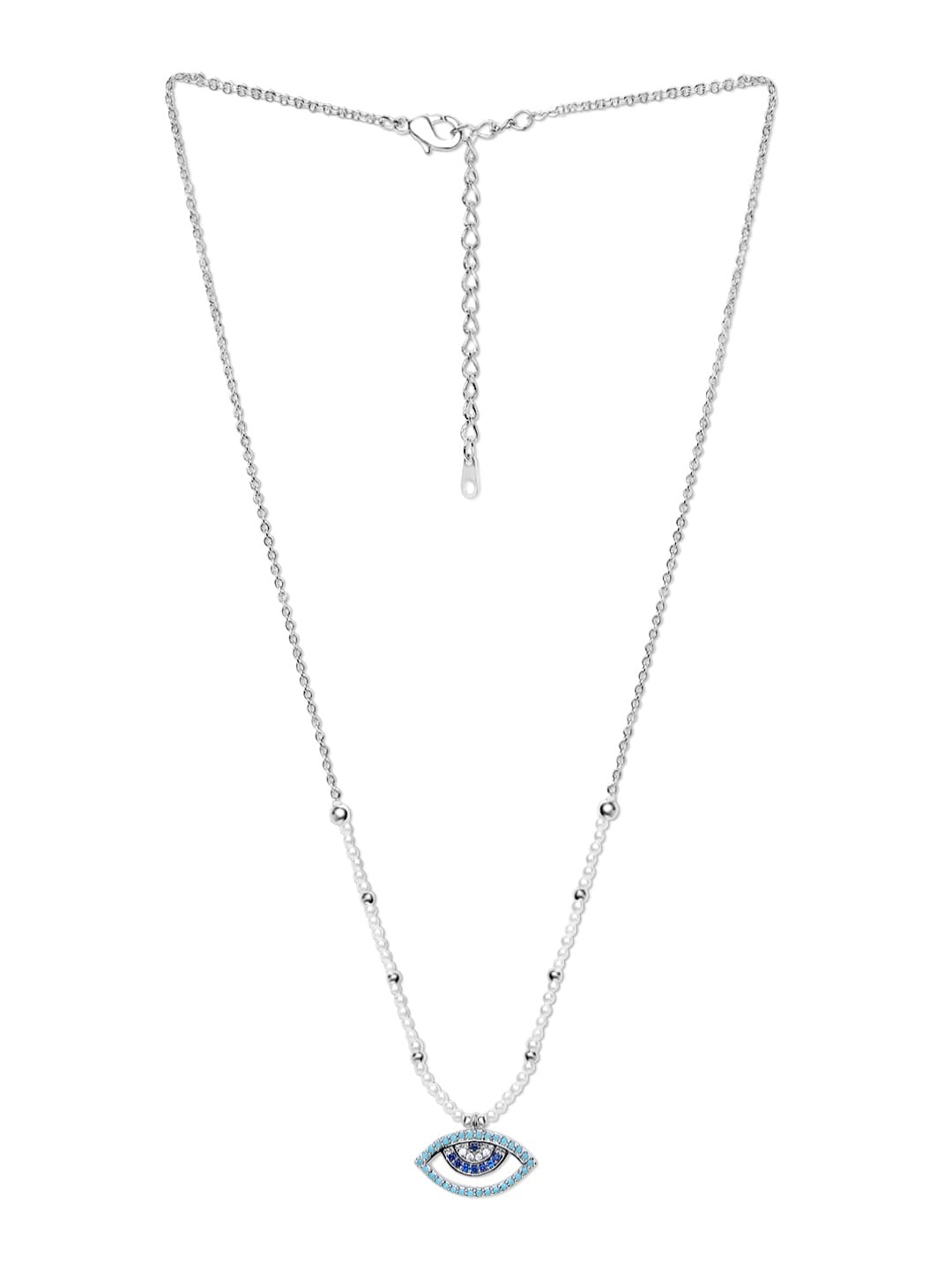 

Moon Dust Sterling Silver Plated American Diamond Pearl Evil Eye Pendant With Chain, Blue