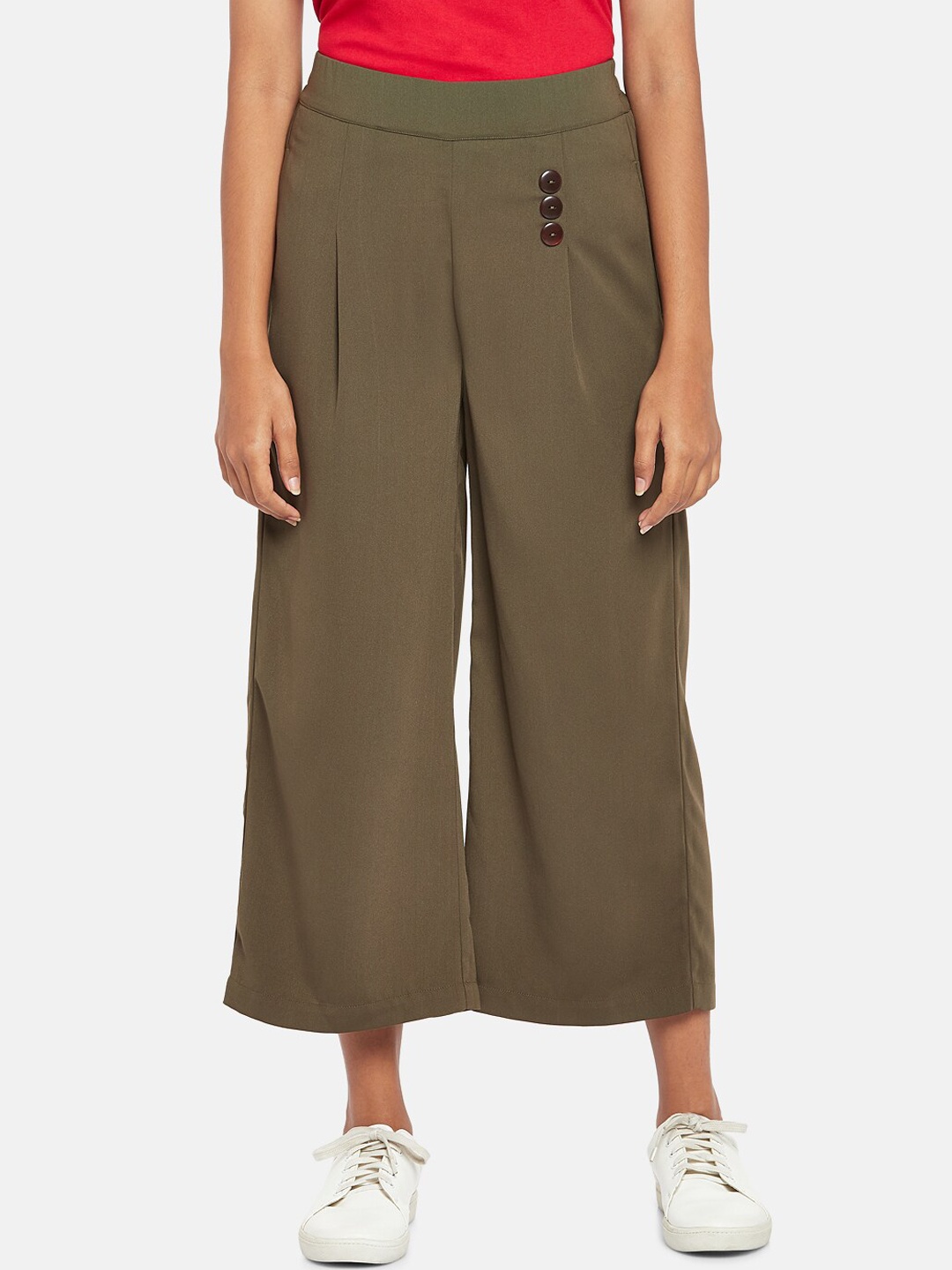 

Honey by Pantaloons Women Olive Green Regular Fit Solid Culottes