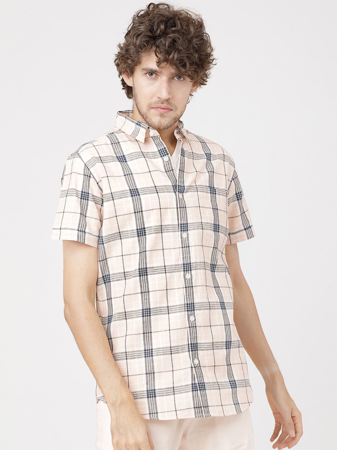 

HIGHLANDER Men Pink Slim Fit Checked Casual Shirt